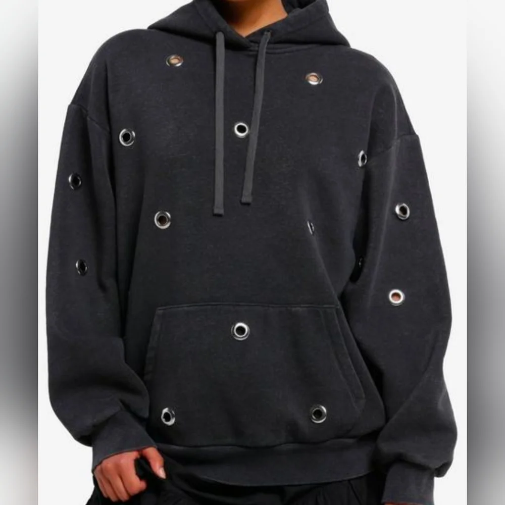Teddy Fresh Black Pullover Unisex Hoodie Grommet Accents Streetwear Style Size L - Picture 1 of 8